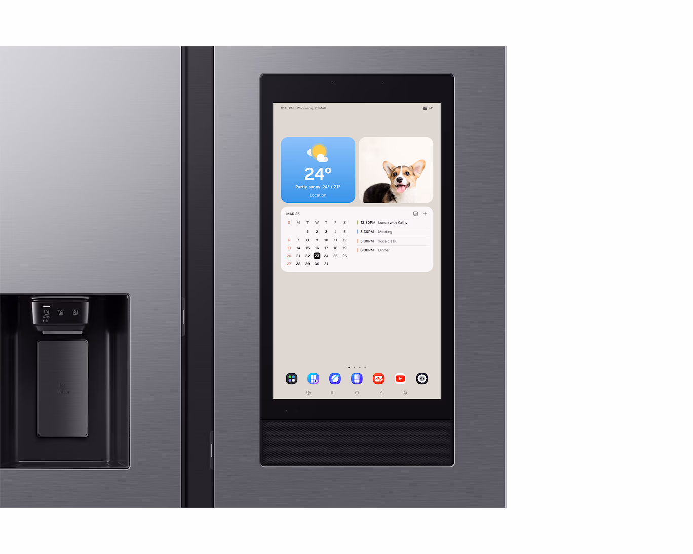 Pantalla táctil Family Hub IA del refrigerador Dorvik con calendario y fotos